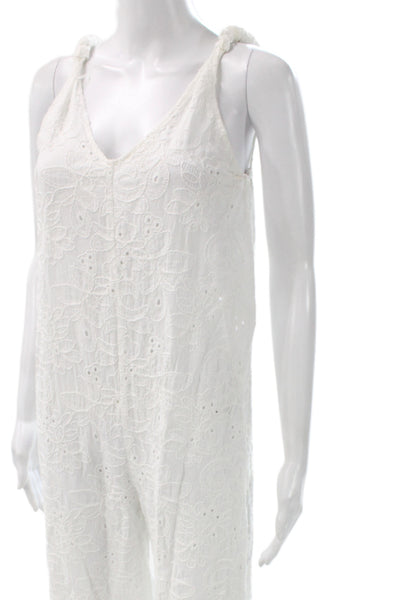 Zara Womens White V Neck Cotton Sleeveless Jumpsuit Size XS