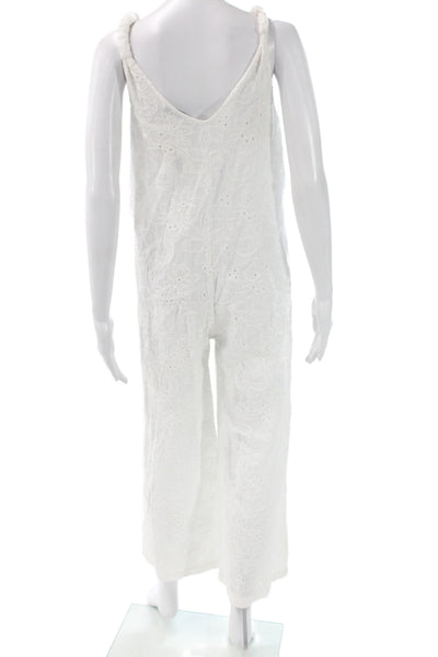 Zara Womens White V Neck Cotton Sleeveless Jumpsuit Size XS