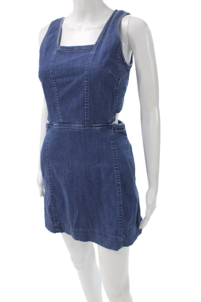 Madewell Women Overall Mini Dress Dark Blue Square Neck Sleeveless Size 2