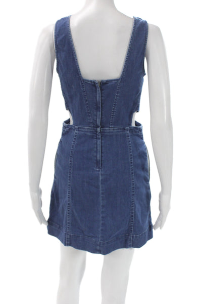 Madewell Women Overall Mini Dress Dark Blue Square Neck Sleeveless Size 2