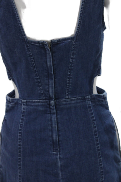 Madewell Women Overall Mini Dress Dark Blue Square Neck Sleeveless Size 2