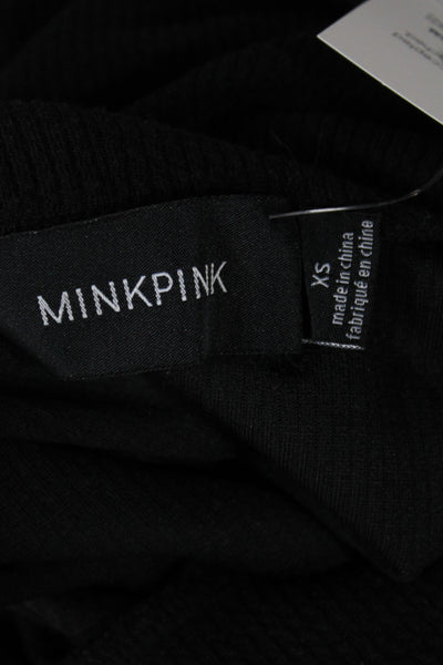 Mink Pink Women Bodycon Sweater Dress Black Mock Neck Long Knit Size XS