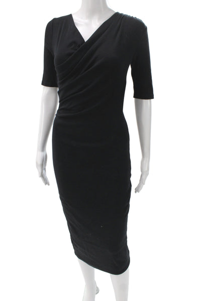 Zara Women Bodycon Dress Long 3/4 Sleeve V-Neck Black Size S