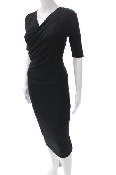 Zara Women Bodycon Dress Long 3/4 Sleeve V-Neck Black Size S