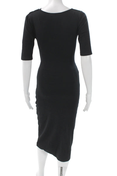 Zara Women Bodycon Dress Long 3/4 Sleeve V-Neck Black Size S