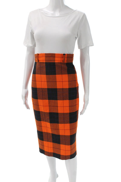 Zara Woman Womens Plaid Straight Pencil Midi Skirt Black Polyester Size XS