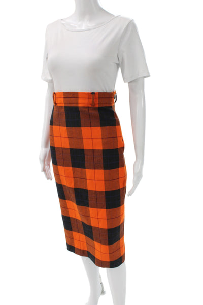 Zara Woman Womens Plaid Straight Pencil Midi Skirt Black Polyester Size XS