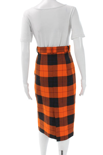 Zara Woman Womens Plaid Straight Pencil Midi Skirt Black Polyester Size XS