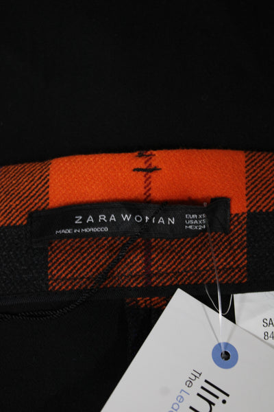 Zara Woman Womens Plaid Straight Pencil Midi Skirt Black Polyester Size XS