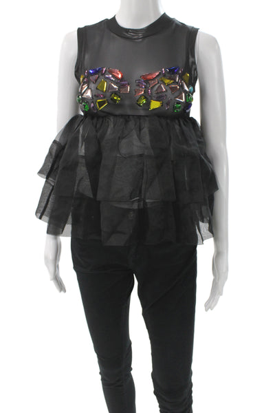 Cynthia Rowley Women Sleeveless Crew Neck Black Designer Blouse Size XS