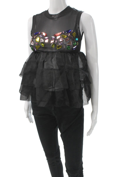Cynthia Rowley Women Sleeveless Crew Neck Black Designer Blouse Size XS
