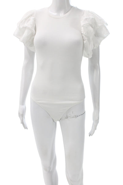 Zara Womens One Shoulder Crew Neck White Cotton Polyester Top Size S