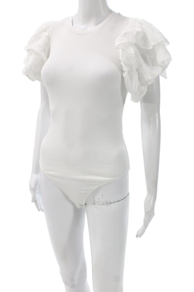 Zara Womens One Shoulder Crew Neck White Cotton Polyester Top Size S