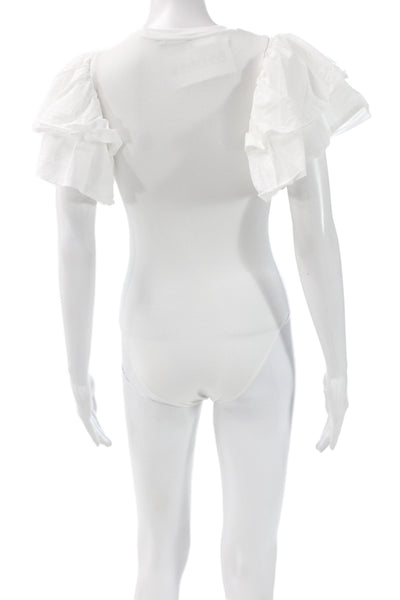 Zara Womens One Shoulder Crew Neck White Cotton Polyester Top Size S