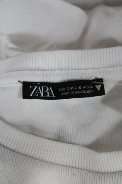Zara Womens One Shoulder Crew Neck White Cotton Polyester Top Size S