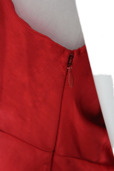 Meshki Women Slip Dress Red Satin V-Neck Zip Sleeveless Mini Size 2XS