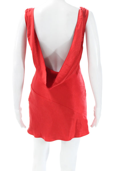 Meshki Women Slip Dress Red Satin V-Neck Zip Sleeveless Mini Size 2XS