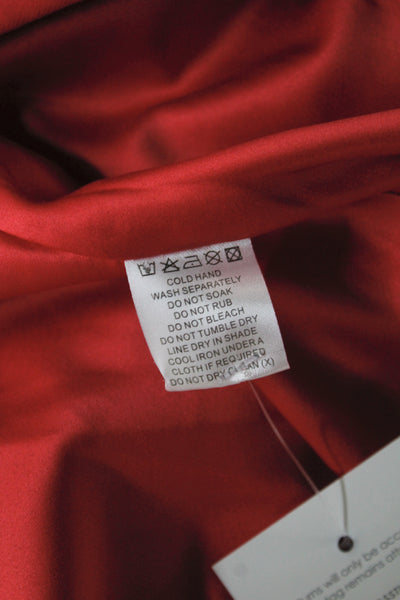 Meshki Women Slip Dress Red Satin V-Neck Zip Sleeveless Mini Size 2XS