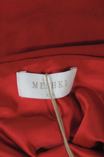 Meshki Women Slip Dress Red Satin V-Neck Zip Sleeveless Mini Size 2XS