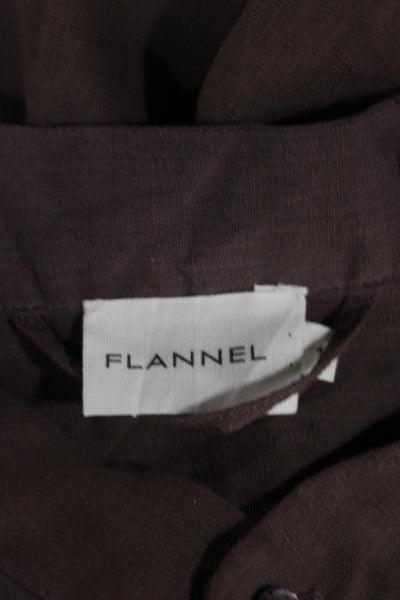 Flannel Womens Kaftan Maxi Brown High Neck Button Short Sleeve Size 1