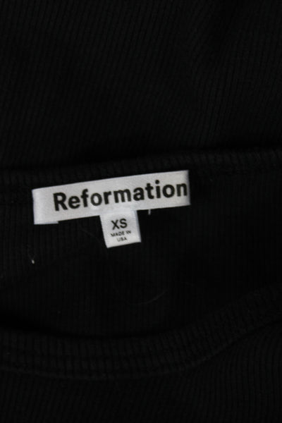 Reformation Womens Cropped Black Graphic Tee Cotton Spandex Crew Neck Size XS