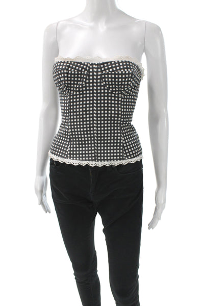 We Wore What Women Black Sleeveless Checked Cotton Top Hook Eye Size 2