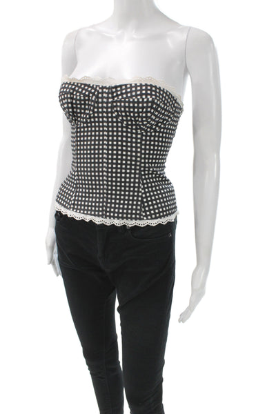 We Wore What Women Black Sleeveless Checked Cotton Top Hook Eye Size 2