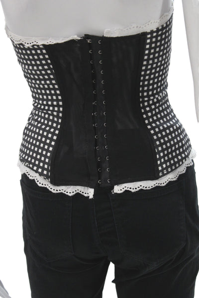 We Wore What Women Black Sleeveless Checked Cotton Top Hook Eye Size 2