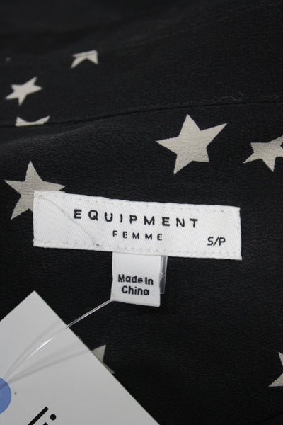 Equipment Femme Women Black Silk Long Sleeve Stars Button-Up Size S
