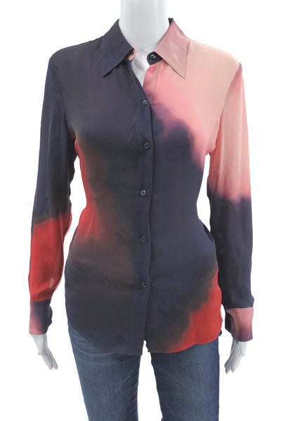 ALC Women Button-Up Silk Collared Long Sleeve Colorblock Multicolor Size 2