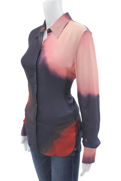 ALC Women Button-Up Silk Collared Long Sleeve Colorblock Multicolor Size 2