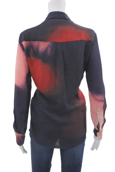 ALC Women Button-Up Silk Collared Long Sleeve Colorblock Multicolor Size 2