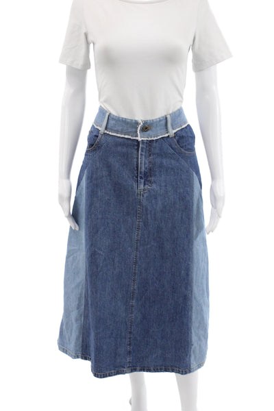 Sea Women A-Line Patchwork Cotton Midi Skirt Blue Size 6