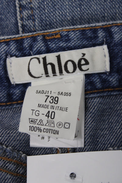 Chloe Women A-Line Blue Cotton Midi Skirt Button Closure Size 30