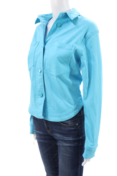 Renuar Womens Collared Light Blue Button Jacket Long Sleeve Petite Size XS
