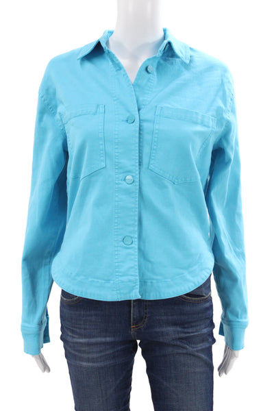 Renuar Women Basic Light Blue Collared Button-Up Jacket Long Sleeve Size XS