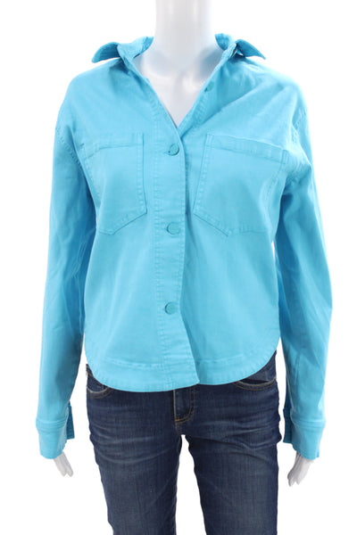 Renuar Women Light Blue Collared Button-Up Jacket Long Sleeve Petite Size S