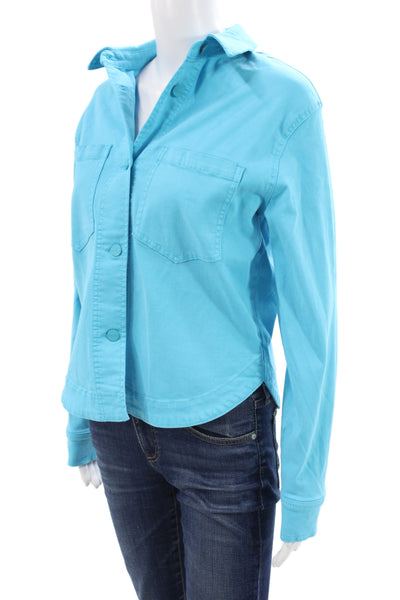 Renuar Women Light Blue Collared Button-Up Jacket Long Sleeve Petite Size S