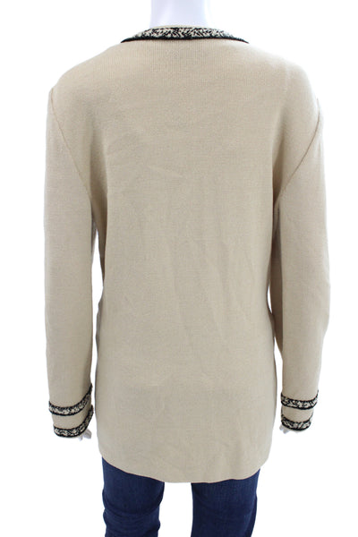 St John Collection Marie Gray Women Beige V-Neck Cardigan Wool Size 12
