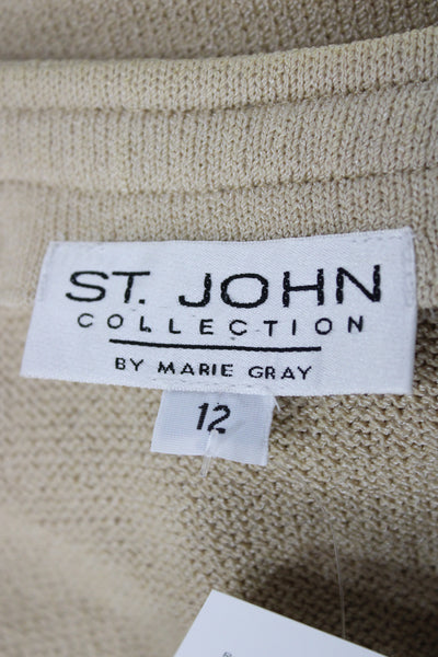 St John Collection Marie Gray Women Beige V-Neck Cardigan Wool Size 12