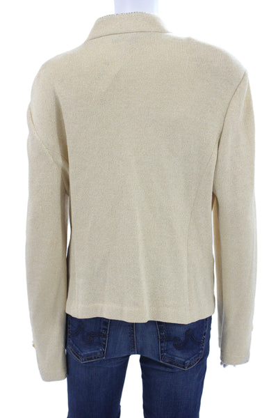 St. John Evening Women Cardigan Beige Wool V Neck Button Long Sleeve Size 14