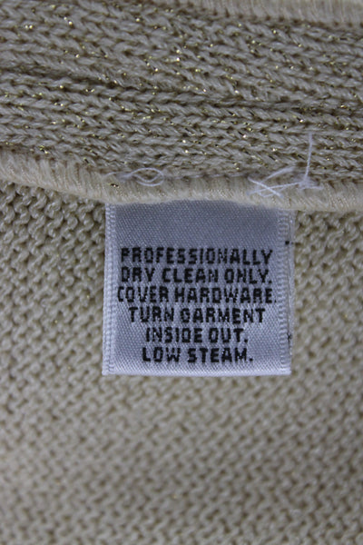 St. John Evening Women Cardigan Beige Wool V Neck Button Long Sleeve Size 14