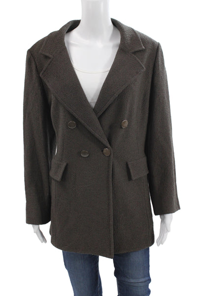 St. John Womens Pea Coat Brown Wool Polyester Button Collared Size 16