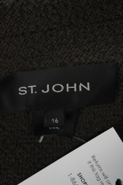St. John Womens Pea Coat Brown Wool Polyester Button Collared Size 16