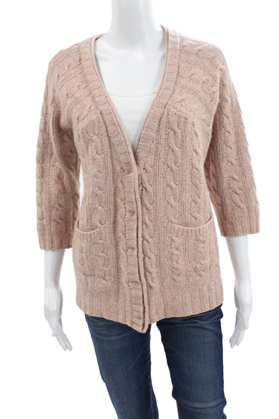 St. John Unisex Beige V-Neck Button Cardigan 3/4 Sleeve Size XL
