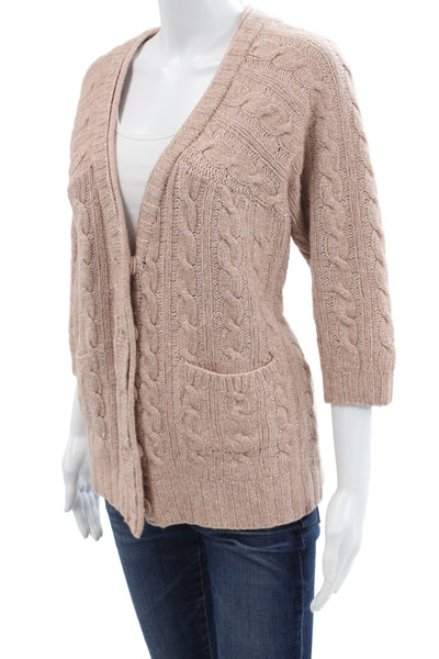 St. John Unisex Beige V-Neck Button Cardigan 3/4 Sleeve Size XL