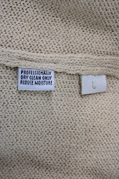 St John Collection Marie Gray Women Cardigan Beige Striped V-Neck Button Size L