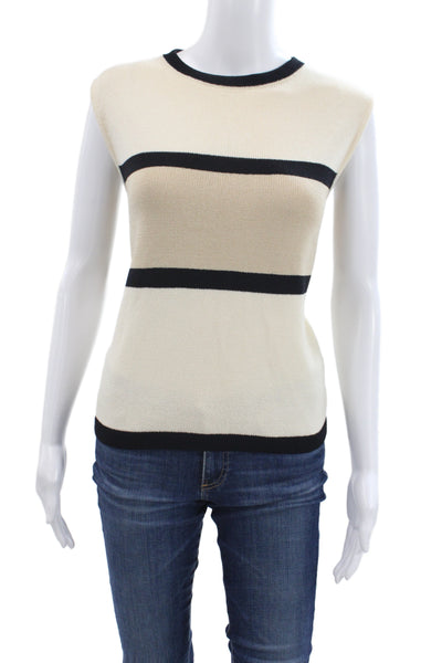 St. John Women Basic Beige Striped Cotton Blend Tank Size L