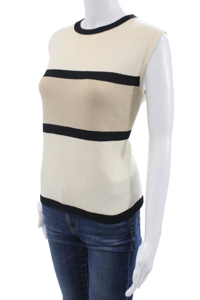 St. John Women Basic Beige Striped Cotton Blend Tank Size L