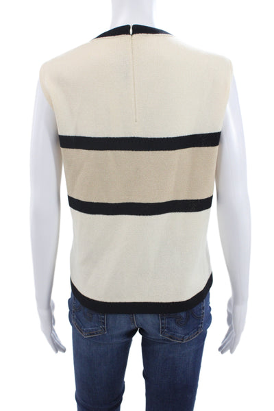 St. John Women Basic Beige Striped Cotton Blend Tank Size L